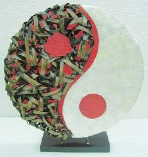 Ying Yang Lampe Perlmutt Stehlampe Rattanlampe