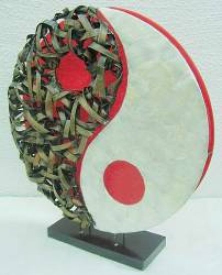 Ying Yang Lampe Perlmutt Stehlampe Rattanlampe
