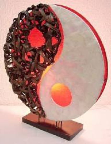 Ying Yang Lampe Perlmutt Stehlampe Rattanlampe
