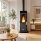 Preview: Babas Eco Mini Hybridofen Pellets und Holz Kombiofen Kaminofen 8 kW Pelletofen ohne Strom Schwarz Holzofen Holz Ofen Kamin