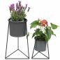 Preview: DanDiBo Blumenhocker mit Topf Metall Schwarz 2er Set Blumenständer 96052 Blumensäule Modern Pflanzenständer Pflanzenhocker