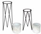 Preview: DanDiBo Blumenhocker mit Topf Metall Schwarz Weiß 2er Set Blumenständer 96043 Blumensäule Modern Pflanzenständer Pflanzenhocker