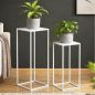 Preview: DanDiBo Blumenständer Metall Weiss Eckig 96482 2er Set Pflanzenständer Blumenhocker Beistelltisch Blumensäule Modern Pflanzenhocker