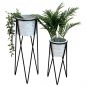 Preview: DanDiBo Blumenständer mit Topf Metall Schwarz Weiß 2er Set Blumenhocker 96043 Blumensäule Modern Pflanzenständer Pflanzenhocker