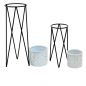 Preview: DanDiBo Blumenständer mit Topf Metall Schwarz Weiß 2er Set Blumenhocker 96043 Blumensäule Modern Pflanzenständer Pflanzenhocker