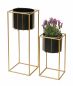 Preview: DanDiBo Blumenhocker mit Topf Metall Gold Schwarz Eckig 2er Set Blumenständer 96035 Blumensäule Modern Pflanzenständer Pflanzenhocker