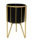 Preview: DanDiBo Blumenhocker mit Topf Metall Gold Schwarz Rund 2er Set Blumenständer 96039 Blumensäule Modern Pflanzenständer Pflanzenhocker