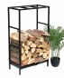 Preview: DanDiBo Kaminholzregal Innen Metall Schwarz Kaminholzständer 80 cm mit Schublade 96356 Holzkorb Kaminholzhalter Holzregal