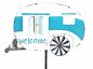 Preview: DanDiBo Gartenstecker Metall Wohnwagen XL 160 cm Blau Weiß Caravan 96103 Windspiel Windrad Wetterfest Gartendeko Gartenstab Bodenstecker