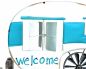Preview: DanDiBo Gartenstecker Metall Wohnwagen XL 160 cm Blau Weiß Caravan 96103 Windspiel Windrad Wetterfest Gartendeko Gartenstab Bodenstecker