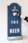Preview: Wandflaschenöffner mit Kronkorkenbehälter 20003 Blau "Ice cold beer" Bieröffner 32cm Flaschenöffner