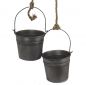 Preview: Metal bucket with pulley decoration set silver grey MB27 rope decoration plant pot plants flower pot bucket rope winch water bucket