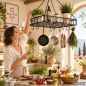 Preview: DanDiBo Topfhänger Deckenregal Hängekorb Braun Cocina 65 cm Hängeregal Wurstkrone Korb Küche Regal Küchenkrone