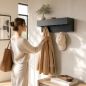 Preview: DanDiBo Wandgarderobe mit Ablage 60 cm Metall 96741 Garderobenleiste Hängegarderobe Garderobenhaken Kleiderhaken Garderobe Hängend Modern