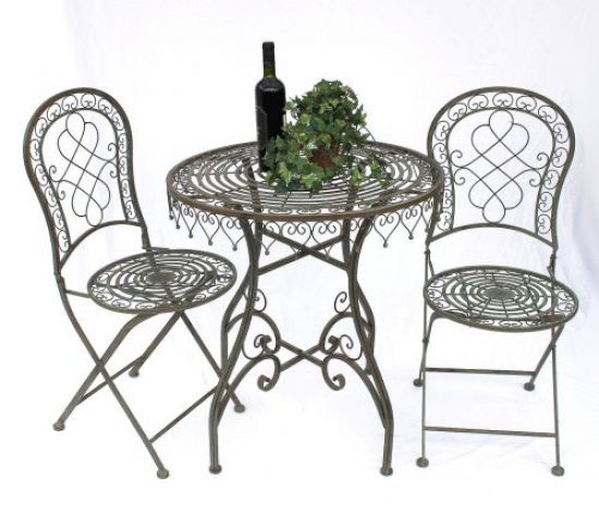 DanDiBo Sitzgruppe Eisen Garten Antik Bistroset Malega Bistrotisch mit 2 Stühlen klappbar Metall Gartentisch