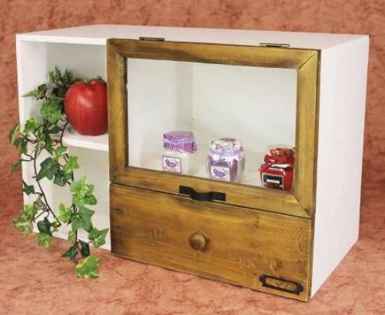 Minikommode 12016 Kommode mit Vitrine und Schublade Regal 48cm Schrank Shabby