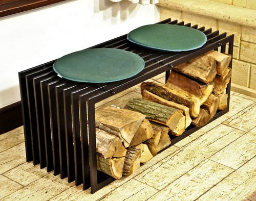 Firewood rack Bench D-Stil 100cm Shelf for firewood Basket for firewood Firewood holder