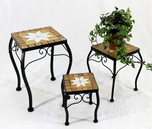 Flower stand Merano Mosaik Set of three 12015 Flower stand 21 ,28, 38cm stool, square