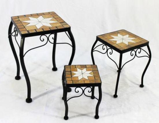 Blumenhocker Merano Mosaik 3er Set 12015 Blumenständer 21 ,28, 38cm Hocker Eckig