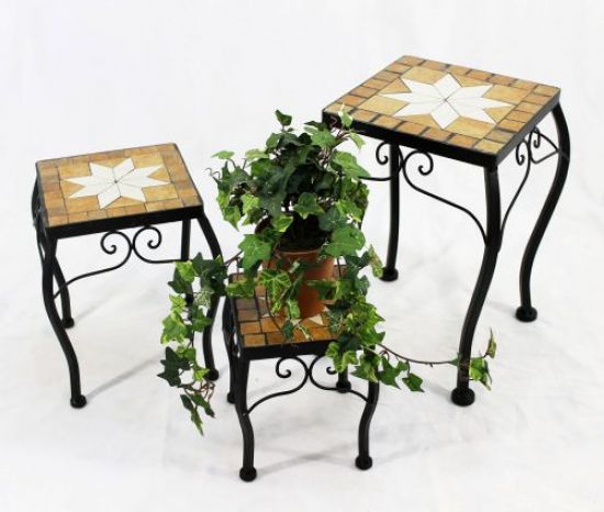 Blumenhocker Merano Mosaik 3er Set 12015 Blumenständer 21 ,28, 38cm Hocker Eckig