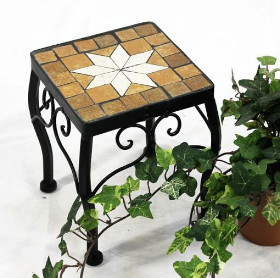 DanDiBo Flower Stool Mosaic Square 21 cm Flower Stand 12015 Side Table Plant Stand Mosaic Table Small