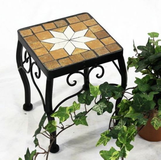 Blumenhocker Merano Mosaik 12015 Blumenständer 21cm Hocker Eckig Beistelltisch