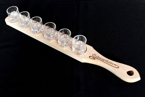 Schnapslatte 52cm mit 6 Gläser Schnapsbrett Schnapsleiste Schnapsrunde mit Gravur Serviertablett
