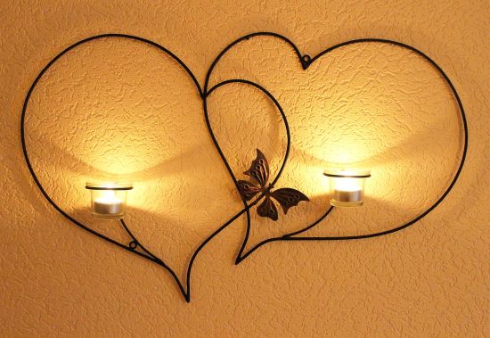 Doppelherz Wandteelichthalter Herz 65 cm Teelichthalter aus Metall Wandleuchter Kerzenhalter
