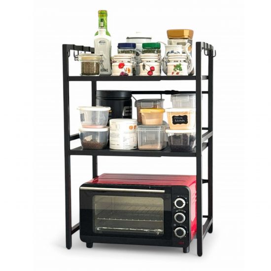 DanDiBo Verstellbares Küchenregal für Arbeitsplatte Schwarz Stehend 3 Stufig 40-64 cm Regal Küche 96614 Standregal
