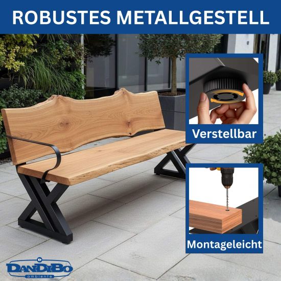 Preview: DanDiBo 2x Bankgestell mit Lehne Metall Schwarz Set DIY Bank Füße Bankkufen Bankbeine 96670 Sitzgestell für Gartenbank Robust Stabil