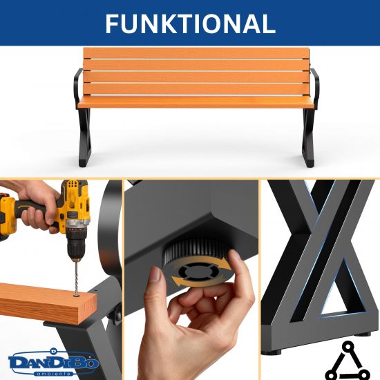 DanDiBo 2x Bankgestell mit Lehne Metall Schwarz Set DIY Bank Füße Bankkufen Bankbeine 96670 Sitzgestell für Gartenbank Robust Stabil