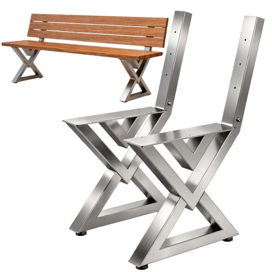 DanDiBo 2x Bankgestell mit Lehne Edelstahl Set DIY Bank Füße Bankkufen Bankbeine 96680 Sitzgestell für Gartenbank Robust Stabil