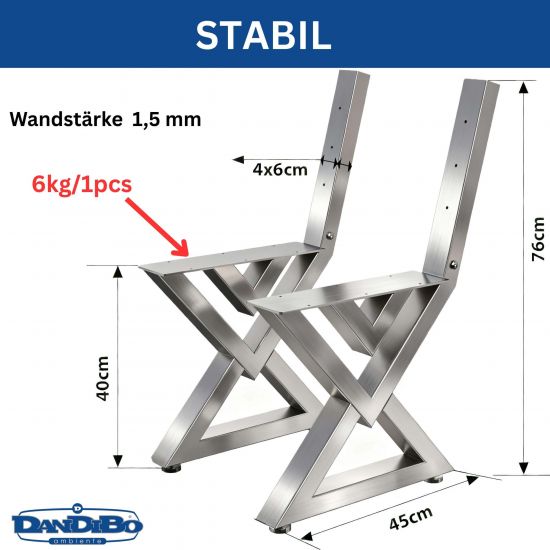 Preview: DanDiBo 2x Bankgestell mit Lehne Edelstahl Set DIY Bank Füße Bankkufen Bankbeine 96680 Sitzgestell für Gartenbank Robust Stabil