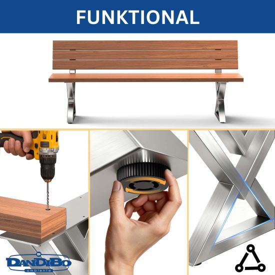 DanDiBo 2x Bankgestell mit Lehne Edelstahl Set DIY Bank Füße Bankkufen Bankbeine 96680 Sitzgestell für Gartenbank Robust Stabil