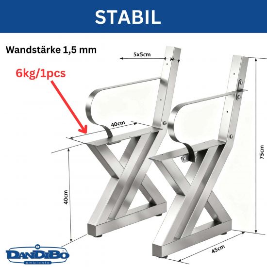 Preview: DanDiBo 2x Bankgestell mit Lehne Edelstahl Set DIY Bank Füße Bankkufen Bankbeine 96681 Sitzgestell für Gartenbank Robust Stabil