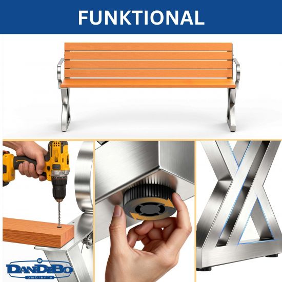 DanDiBo 2x Bankgestell mit Lehne Edelstahl Set DIY Bank Füße Bankkufen Bankbeine 96681 Sitzgestell für Gartenbank Robust Stabil
