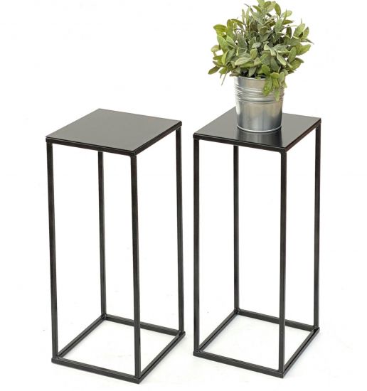 2x DanDiBo Blumenhocker Metall Schwarz Eckig 62,5 cm Blumenständer Beistelltisch 434 Blumensäule Modern Pflanzenständer Pflanzenhocker