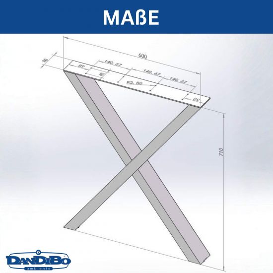 Preview: DanDiBo 2x Stainless Steel Table Legs 72 x 60 cm Table Frame Height Adjustable 96676 Table Feet Furniture Legs Table Runners Dining Table Legs