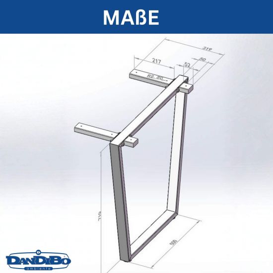 Preview: DanDiBo 2x Tischbeine Edelstahl 72 x 72 cm Tischgestell Höhenverstellbar 96679 Tischfüße Möbelfüße Tischkufen Esstisch Beine
