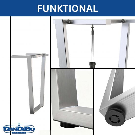 DanDiBo 2x Tischbeine Edelstahl 72 x 72 cm Tischgestell Höhenverstellbar 96679 Tischfüße Möbelfüße Tischkufen Esstisch Beine