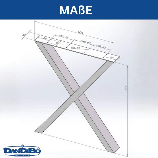 DanDiBo 2x Tischbeine Metall Schwarz 60 x 72 cm Tischgestell Höhenverstellbar 96665 Tischfüße Möbelfüße Tischkufen Esstisch Beine