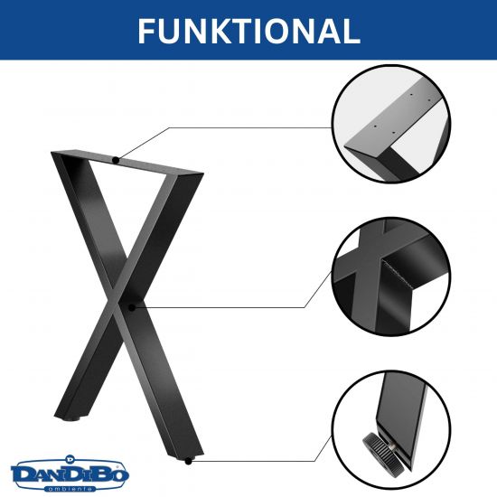 DanDiBo 2x Tischbeine Metall Schwarz 60 x 72 cm Tischgestell Höhenverstellbar 96665 Tischfüße Möbelfüße Tischkufen Esstisch Beine