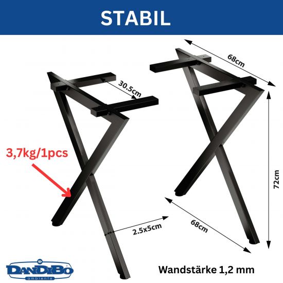 Preview: DanDiBo 2x Metal Table Legs Black 72 x 68 cm Table Frame Height Adjustable 96667 Table Legs Furniture Legs Table Runners Dining Table Legs