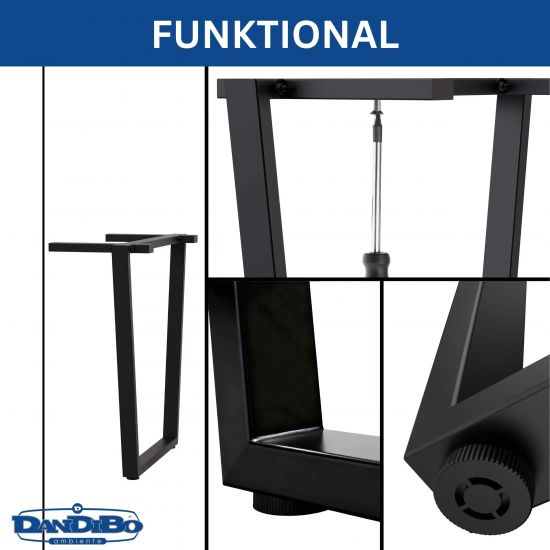 DanDiBo 2x Tischbeine Metall Schwarz 72 x 72 cm Tischgestell Höhenverstellbar 96668 Tischfüße Möbelfüße Tischkufen Esstisch Beine