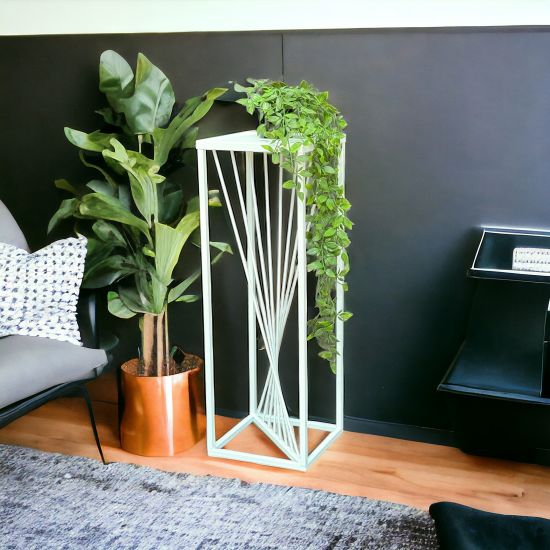 DanDiBo Flower Stool Metal White Square 70 cm Flower Stand Side Table 96566 Flower Column Design Modern Plant Stand Plant Stool