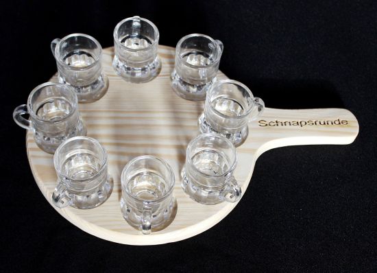 Schnapps round 20 cm with engraving and 8 glasses Schnapps board bar Schnapps bar