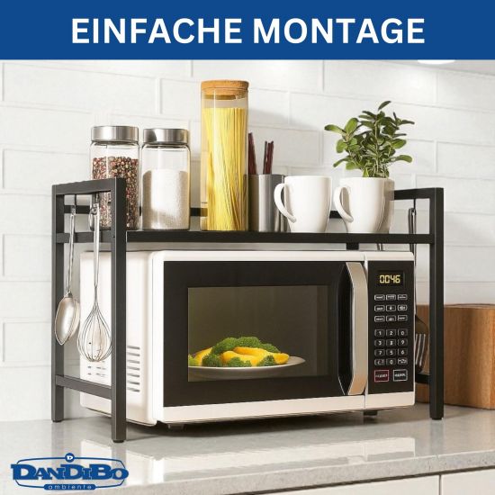 DanDiBo Verstellbares Küchenregal für Arbeitsplatte Schwarz Stehend 2 Stufig 40-64 cm Regal Küche 96613 Standregal