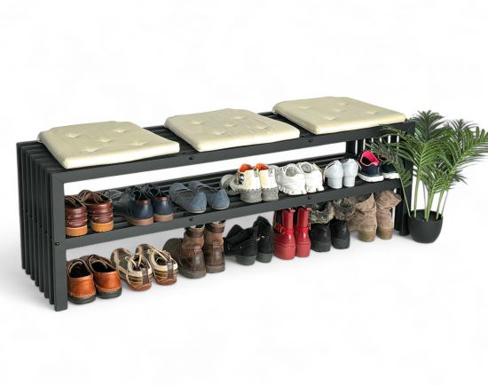 DanDiBo Schuhregal Schwarz Metall 2 Ebenen 96497 Schuhablage Schuhständer Modern Stabil Massiv Schuhschrank Ablage