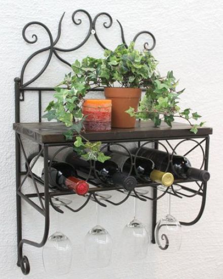 DanDiBo Weinregal Metall mit Glashalter Vintage Flaschenregal Holz Wand HX12982 Flaschenhalter Wandregal