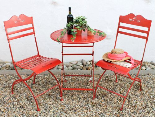 Sitzgruppe "Passion" Tisch mit 2 Stühle Set aus Metall Rot Gartenstuhl Gartentisch